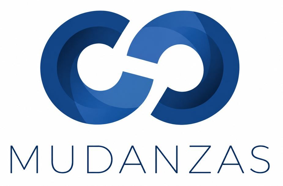 Logotipo azul de CC Mudanzas con icono de cami&oacute;n y l&iacute;neas de movimiento sobre fondo blanco.