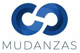 Logotipo azul de CC Mudanzas con icono de cami&oacute;n y l&iacute;neas de movimiento sobre fondo blanco.