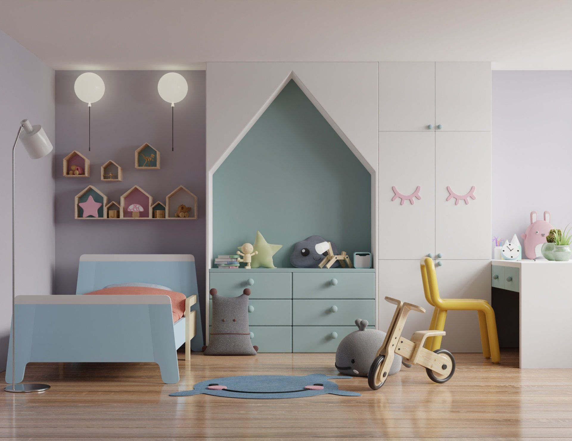 Chambre d'enfant avec équipements de couleur