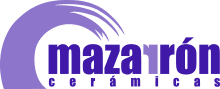 Logotipo de Mazarón Cerámicas con un diseño abstracto de ondas en color púrpura sobre el nombre de la empresa en texto púrpura.