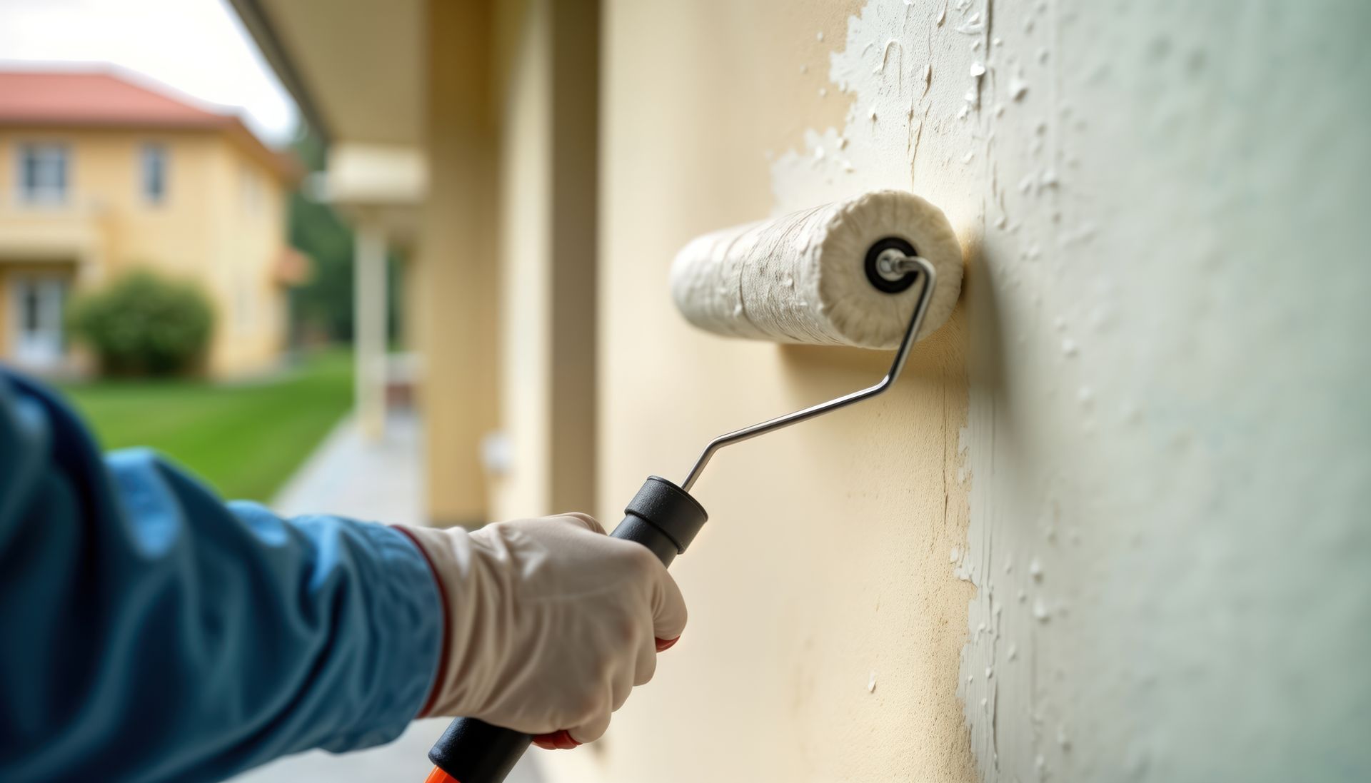Une personne en train de repeindre une façade