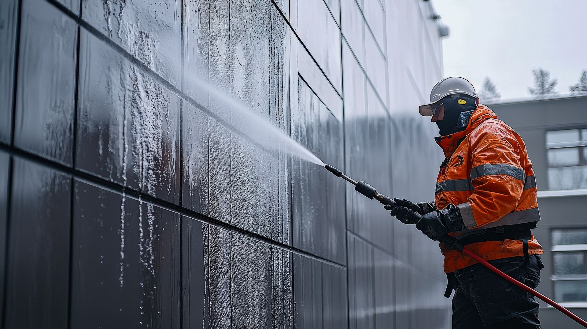 Un mur en train d'être nettoyé