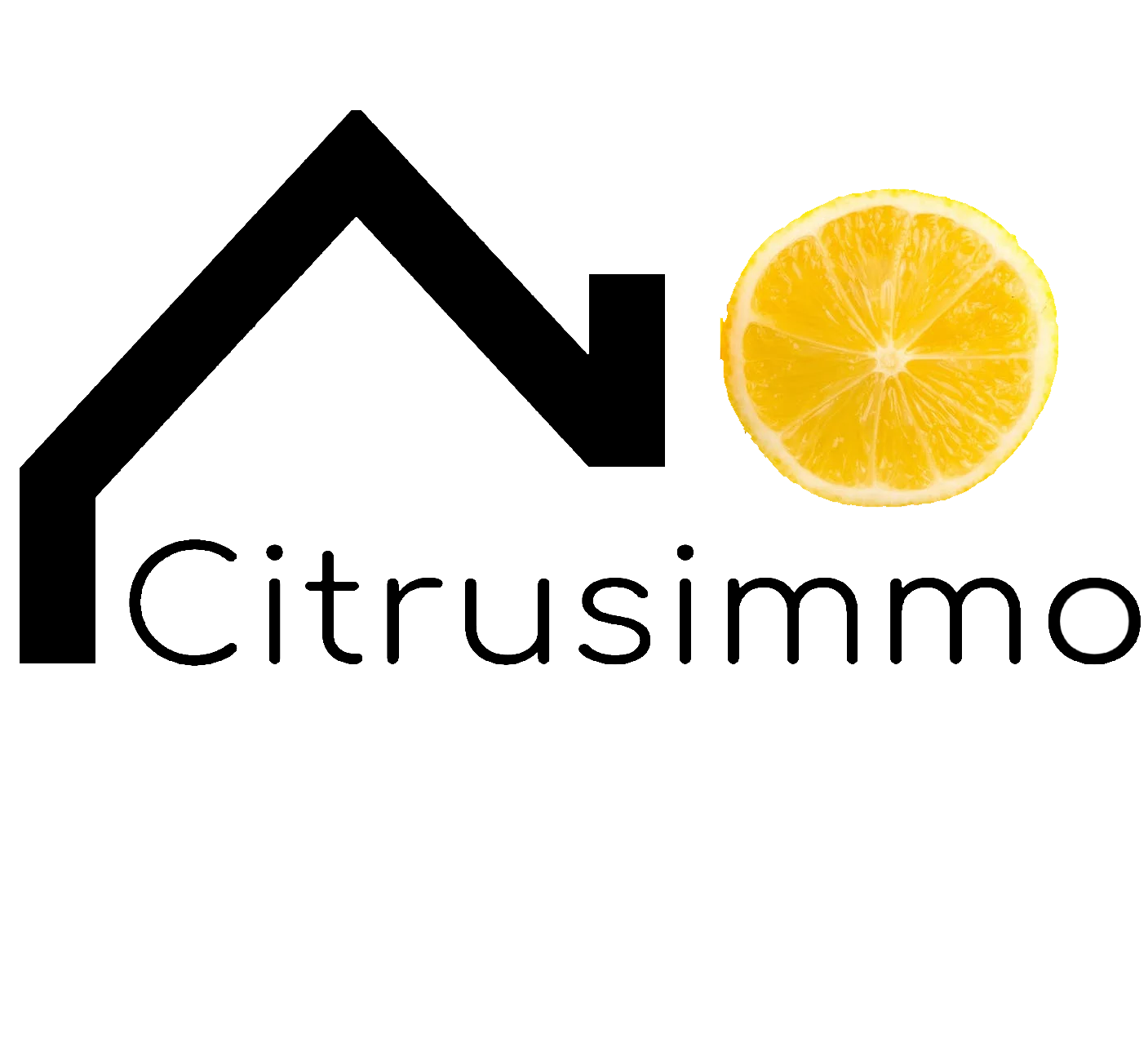 un logo noir et blanc d'une maison avec le mot citrusimmo .