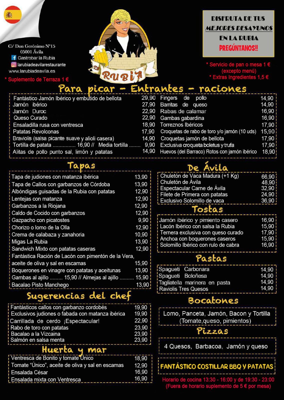 Un menú de un restaurante con una mujer sentada en una mesa.