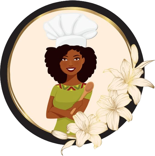 Illustration d&rsquo;un chef coiff&eacute; d&rsquo;une toque blanche, encadr&eacute;e de lys blancs et d&rsquo;une bordure circulaire noire et dor&eacute;e.