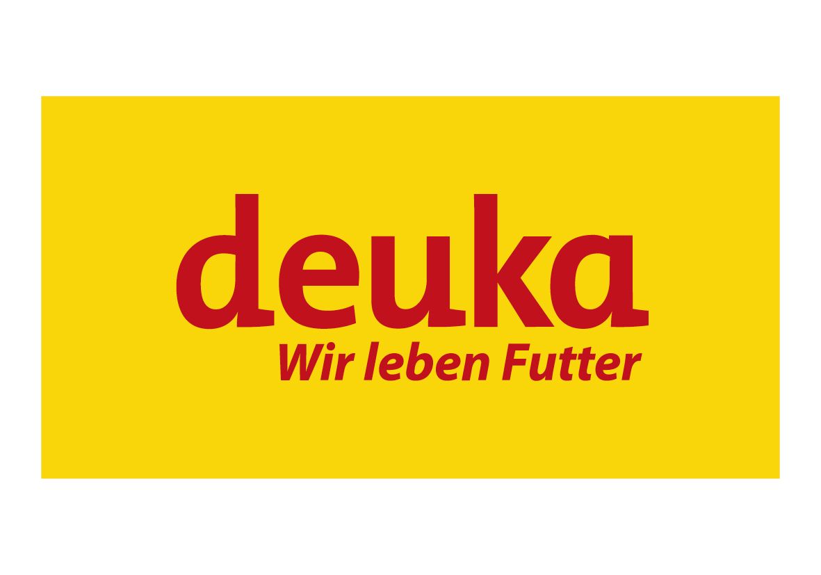 ein gelb-rotes Deuka-Logo auf weißem Hintergrund.