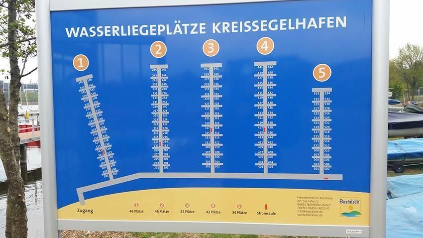 A blue sign that says wasserliegeplatze kreissegelhafen