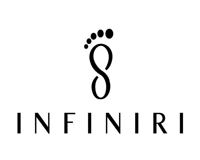 Logo: Fußabdruck aus einem Unendlichkeitssymbol, darunter das Wort „INFINIRI“.