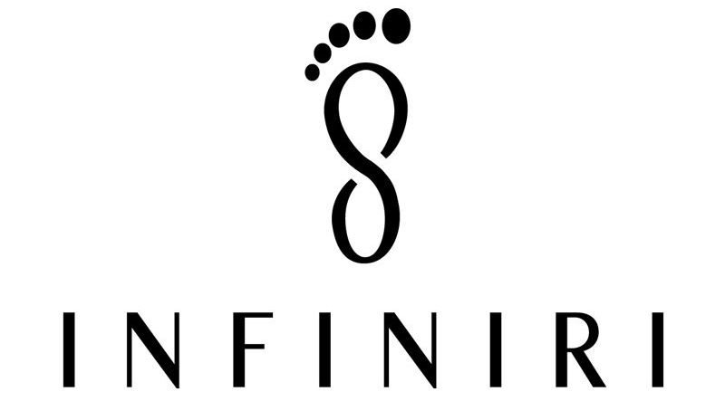 Logo: Fußabdruck aus einem Unendlichkeitssymbol, darunter das Wort „INFINIRI“.