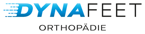 Das Logo von Dynafeet Orthopädie ist blau und schwarz