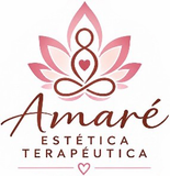 Logo rosa y marr&oacute;n de Amar&eacute; Est&eacute;tica Terap&eacute;utica con una flor de loto y un coraz&oacute;n.