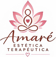 Logo rosa y marr&oacute;n de Amar&eacute; Est&eacute;tica Terap&eacute;utica con una flor de loto y un coraz&oacute;n.