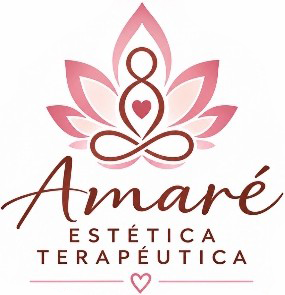 Logo rosa y marr&oacute;n de Amar&eacute; Est&eacute;tica Terap&eacute;utica con una flor de loto y un coraz&oacute;n.