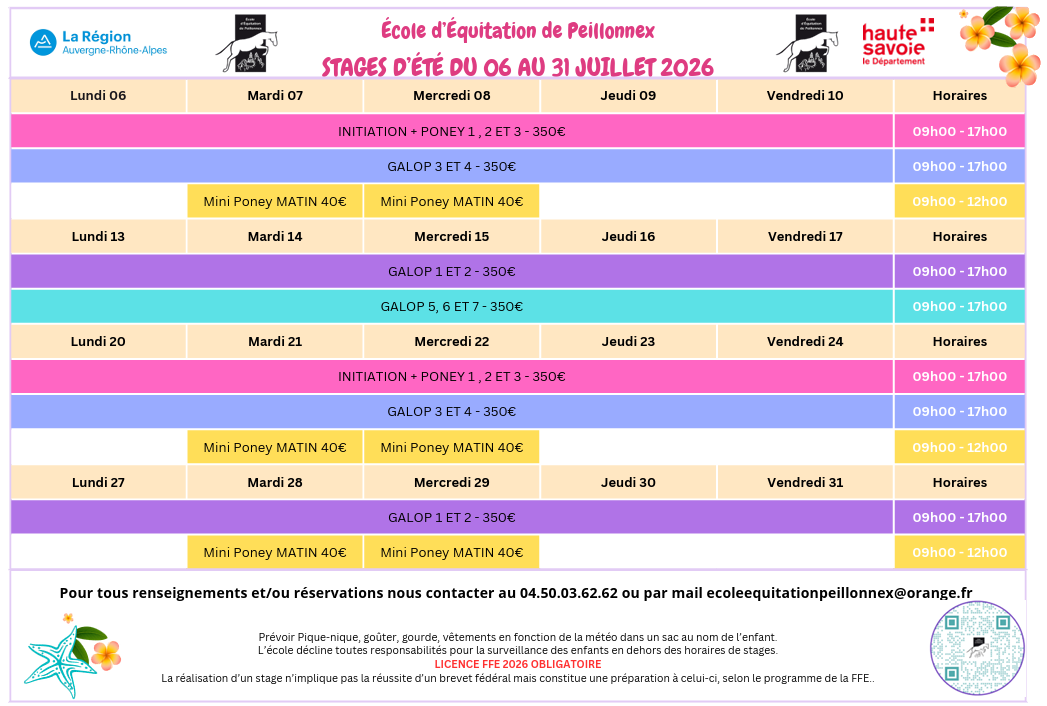 Planning de stage de Juillet