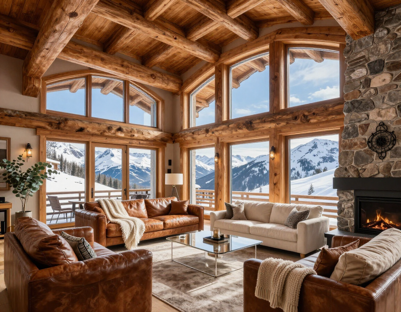 Luxury interior living room with golden hour light