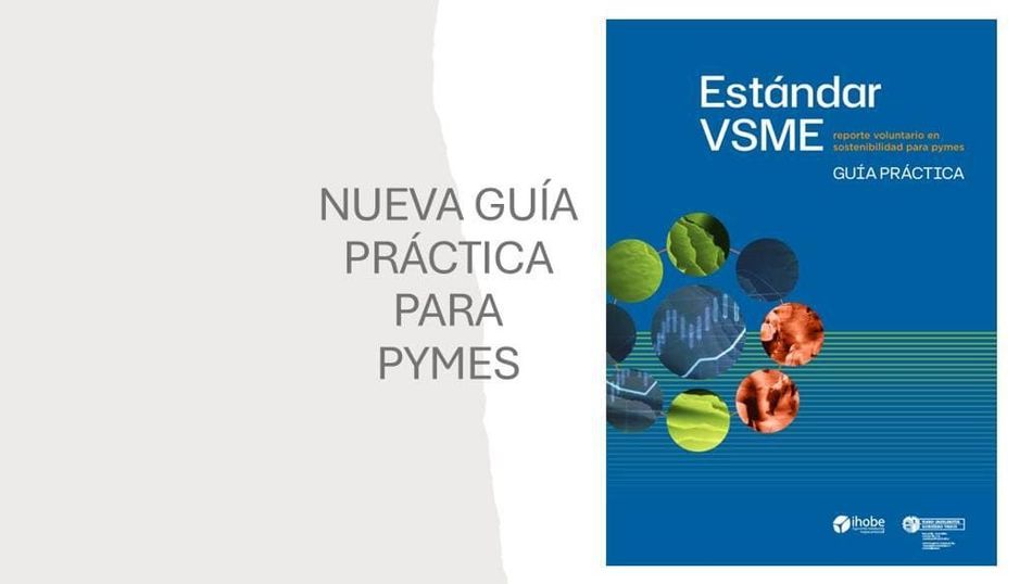 Portada azul de “Estándar VSME” junto al texto “Nueva guía práctica para pymes”