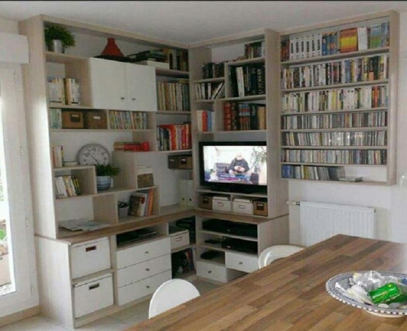 Ensemble bibliothèque bureau télévision