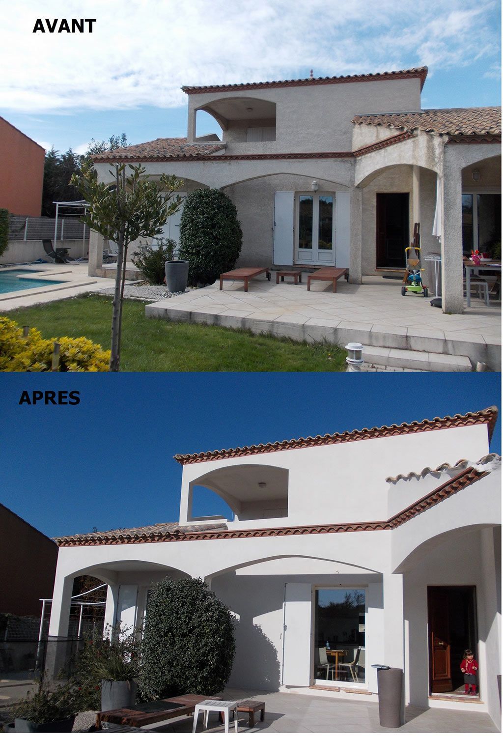 Avant-après d'une maison avec piscine