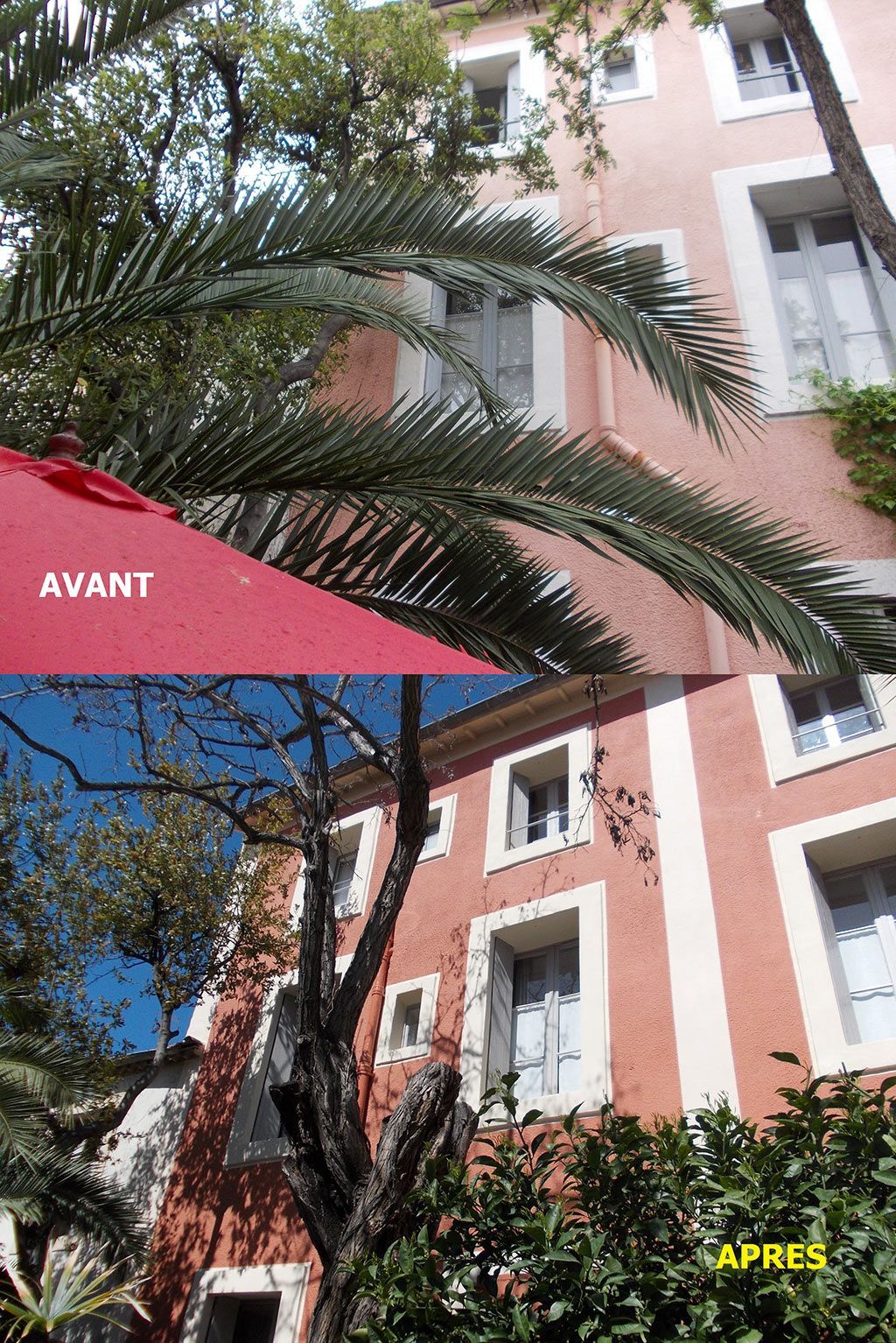 Avant-après d'une maison de couleur rouge ocre