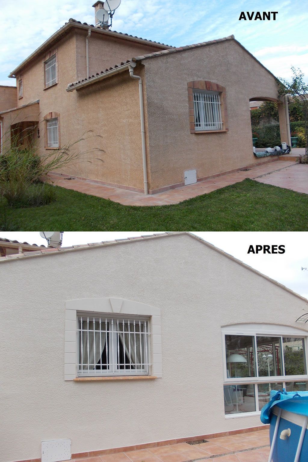 Avant-après avec un contour de maison en pierre orange