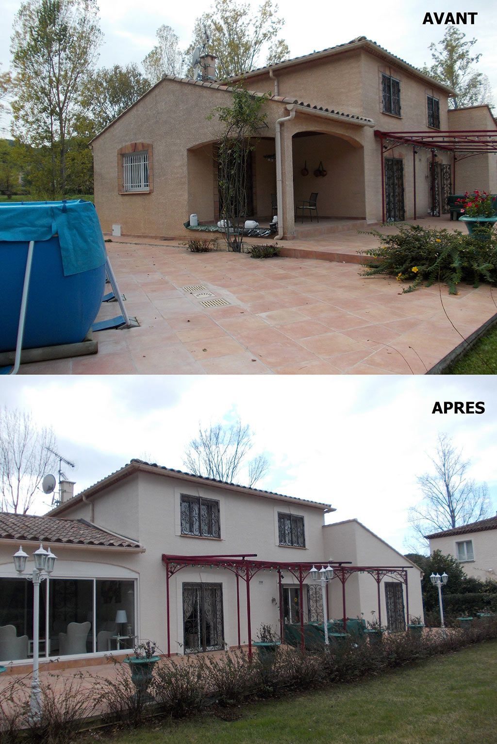 Avant-après avec une terrasse en pierre orange