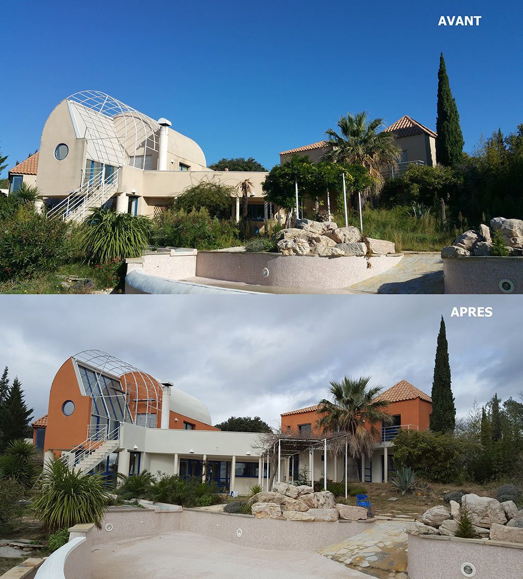 Avant-après d'un bâtiment avec un grand extérieur