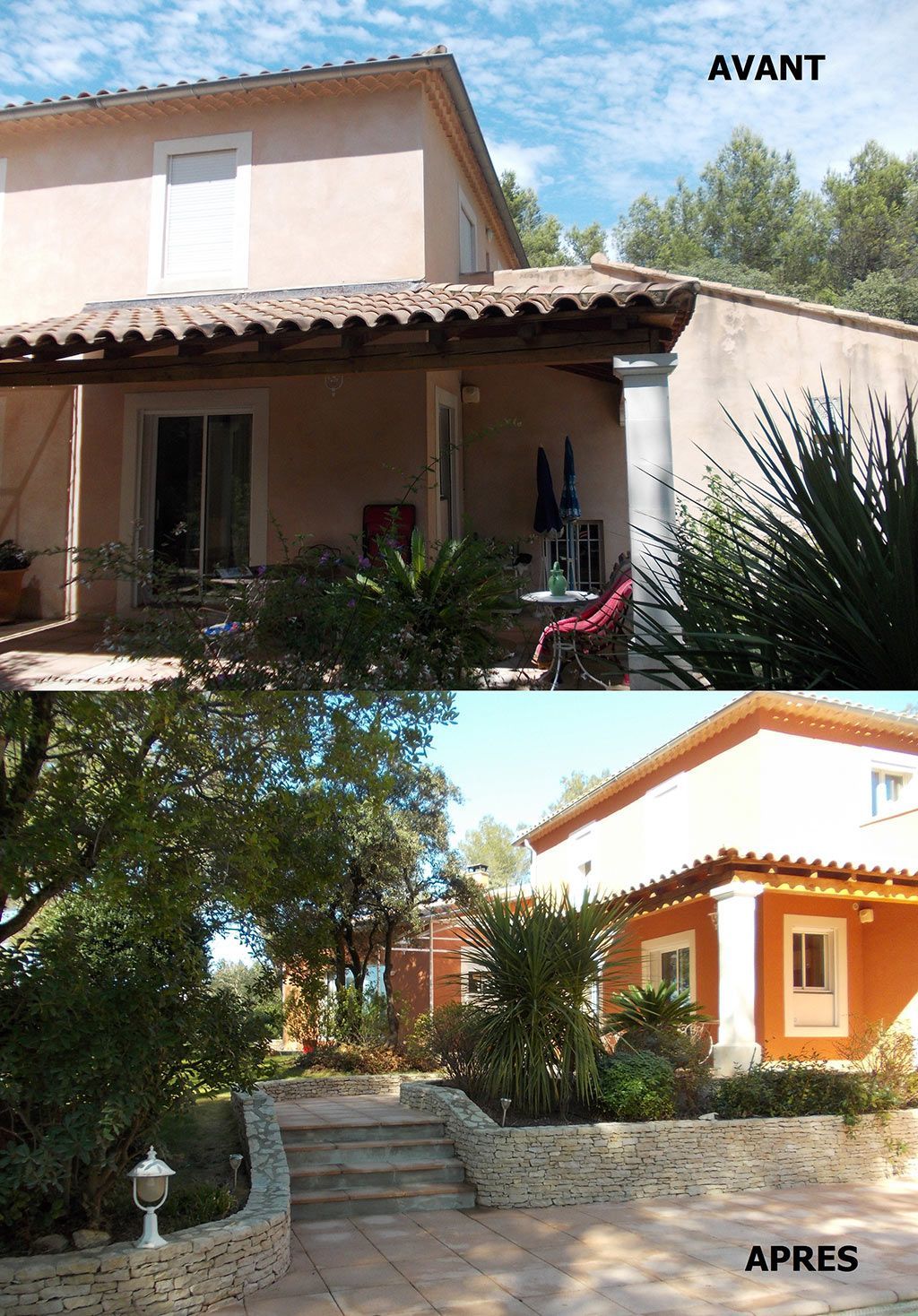 Avant-après d'une terrasse faisant office d'entrée