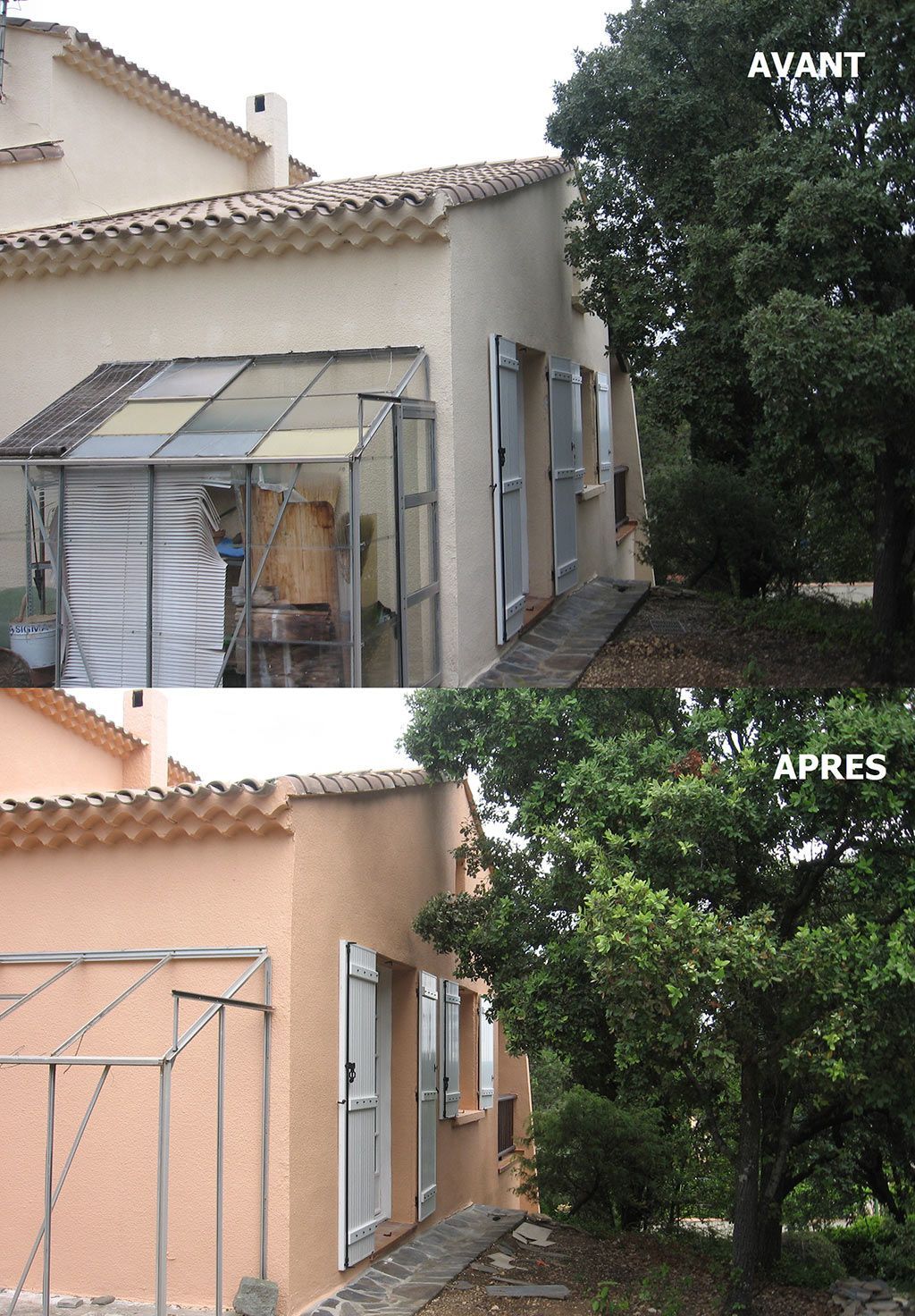 Avant-après avec une véranda en verre