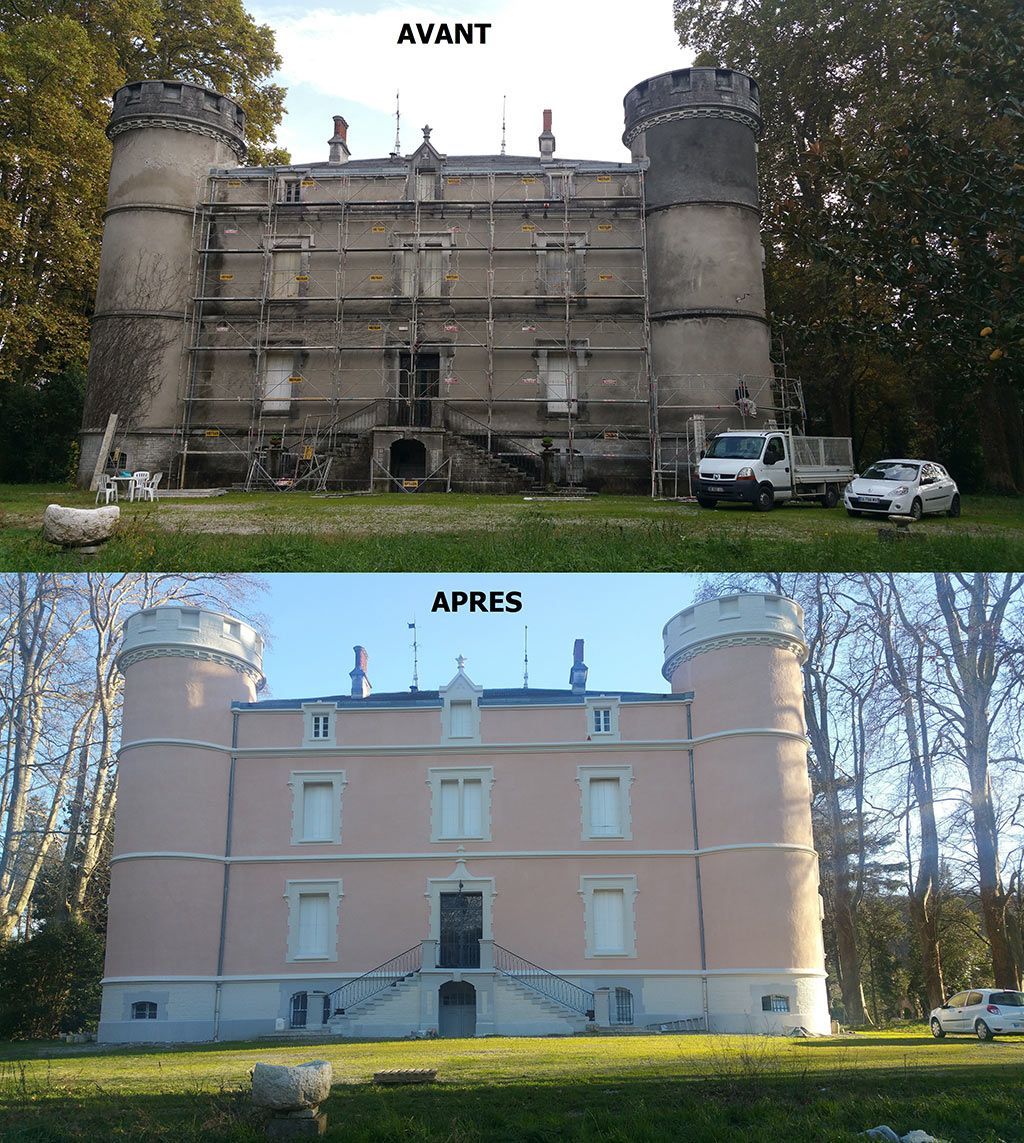 Avant-après d'une maison avec des tours