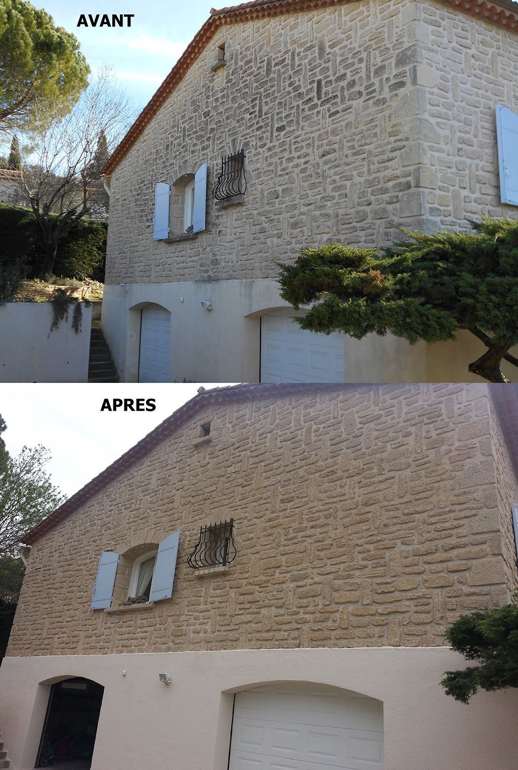 Avant-après d'une maison en pierre brute