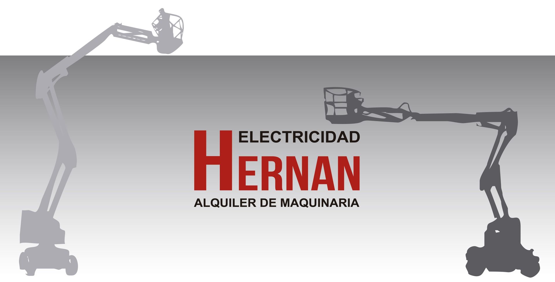 Logo for “Electricidad Hernán Alquiler de maquinaria” with gray boom lifts on both sides