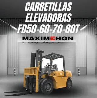 Una carretilla elevadora amarilla con las palabras carretilla elevadora fd50-60-70-80t.