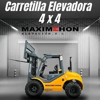 Una carretilla elevadora amarilla y gris con las palabras carretilla elevadora 4x4 en ella