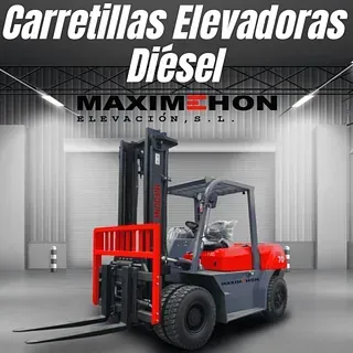 Una carretilla elevadora roja y negra con las palabras carretilla elevadora diésel en ella.