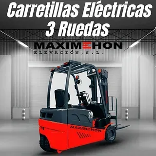Una carretilla elevadora roja y negra con las palabras carretilla eléctrica 3 ruedas en ella