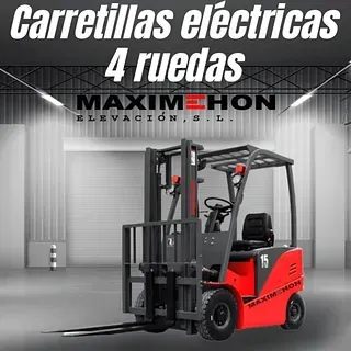 Una carretilla elevadora roja y negra con el número 15.