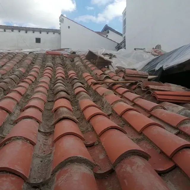 Un techo con muchas tejas rojas