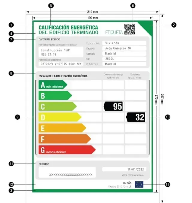 Una imagen de un certificado de eficiencia energética de un edificio