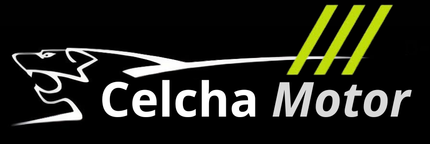 El logotipo de Celcha Motor es blanco y verde sobre un fondo negro.