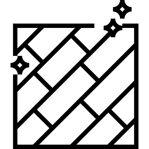 Ein schwarz-weißes Symbol eines Holzbodens mit Sternen.