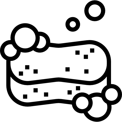 Ein schwarzweißes Symbol eines Schwamms, aus dem Blasen aufsteigen.