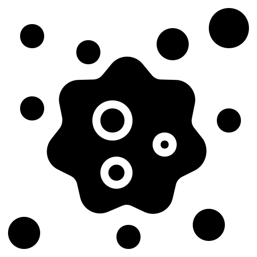 Ein schwarzweißes Symbol einer Zelle mit Kreisen darum.
