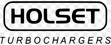 Un logotipo en blanco y negro para los turbocompresores Holset sobre un fondo a cuadros.
