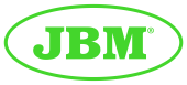 El logotipo de JBM es verde y blanco en un óvalo verde.
