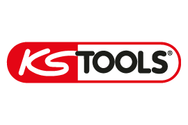 Un logotipo de KS Tools en rojo y blanco sobre un fondo blanco.