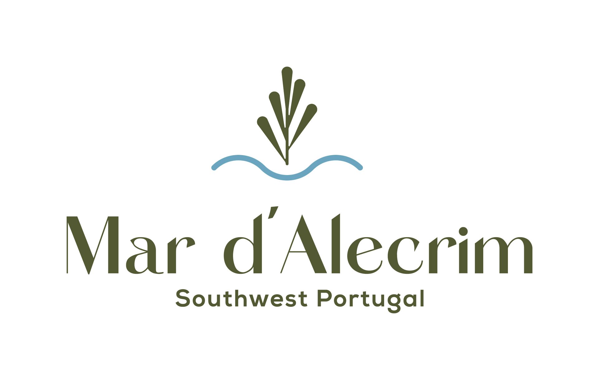 Mar d'Alecrim logo com olive sprig and blue wave, labeled “Southwest Portugal”