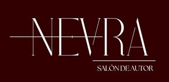Logotipo de NEVRA SAL&Oacute;N DE AUTOR en blanco sobre fondo rojo oscuro.