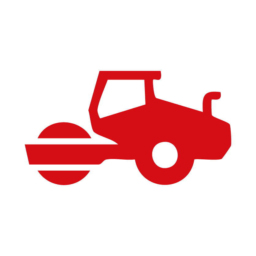Rotes Straßenwalzen-Symbol.