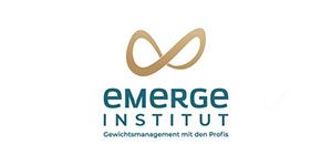 Emerge-Institut-Logo mit goldenem Unendlichkeitssymbol und türkisfarbenem Text auf weißem Hintergrund