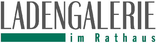 LADENGALERIE, Textlogo, über einem grünen Rechteck mit 